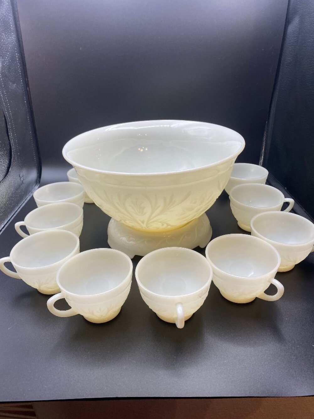 Anchor Hocking Ivory Sandwich Glass Punch Bowl